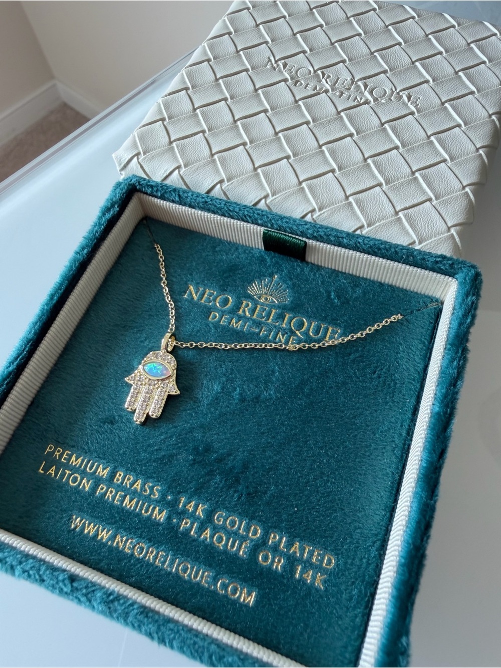 Gold opal Hamsa Hand charm Necklace